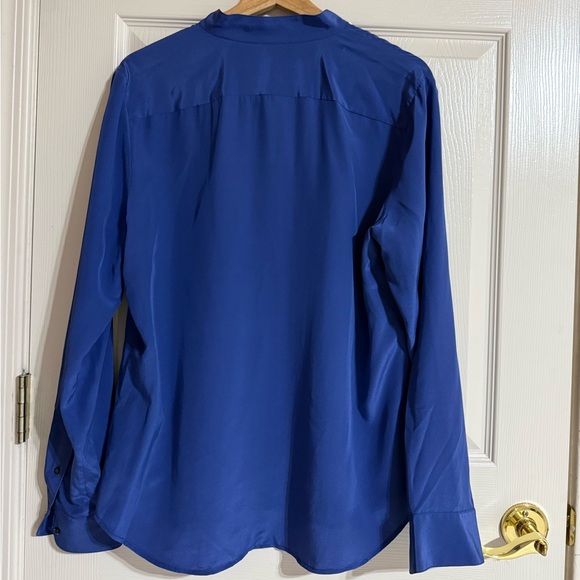 Lauren Ralph Lauren 100% Silk Blouse Blue Long Sleeve Size L Luxury Office Work - Picture 3 of 9